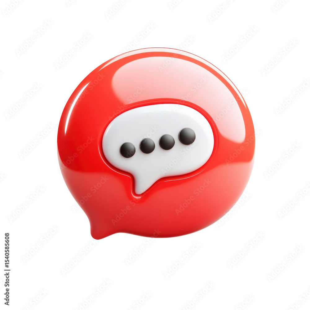 Poster 3d rendered red notification icon message speech bubble symbol on transparent background