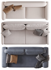 Top view of upholstered sofa/couch with cushions