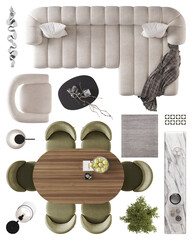 Living Room Furniture Set – Top View PNG for Interior Planning
