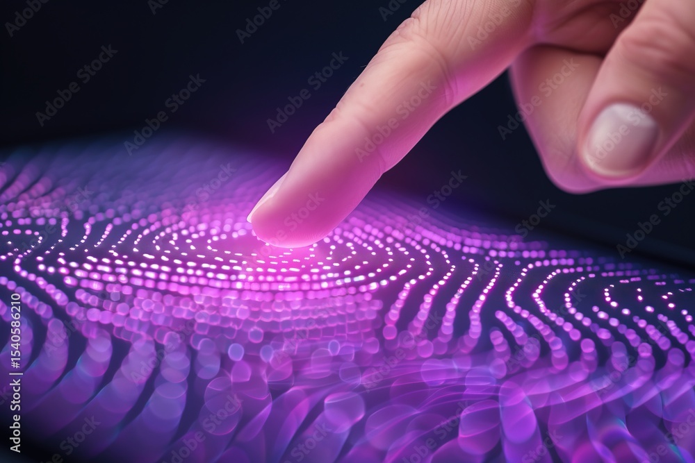 Poster touching technology with vibrant colors illuminating digital patterns