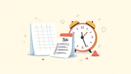 Time management concept with clock, calendar, and task list