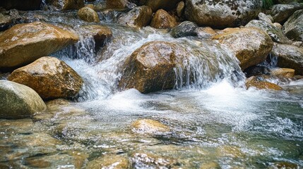 Serene Mountain Stream: Nature's Gentle Cascade