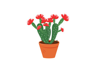 Green cactur vector in the pot, cactus art illustration icon logo design white background