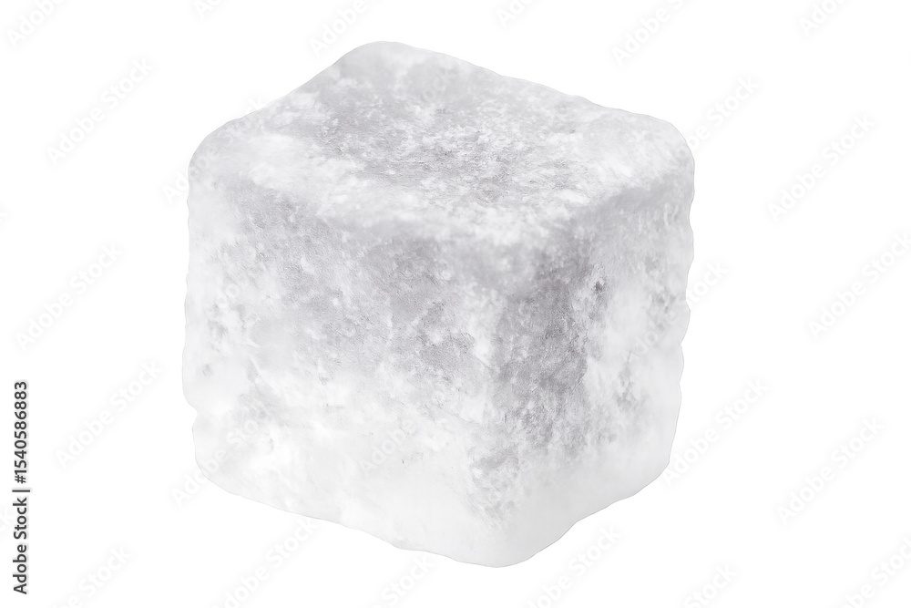 Poster ice cube melting slowly, showcasing its texture and transparency against a transparent background