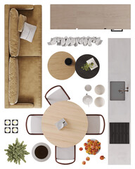 Kitchen interior Furniture Set – Top View PNG for Interior Planning