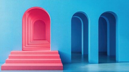 Vibrant Archways in Blue and Pink Tones Creating Abstract Perspectives