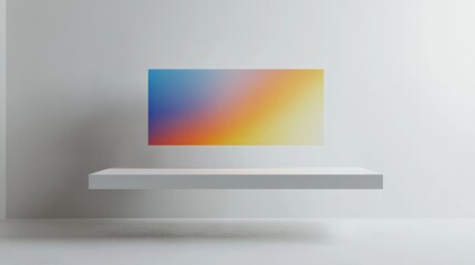 Minimalist Interior Featuring Floating Shelf and Vibrant Gradient Art