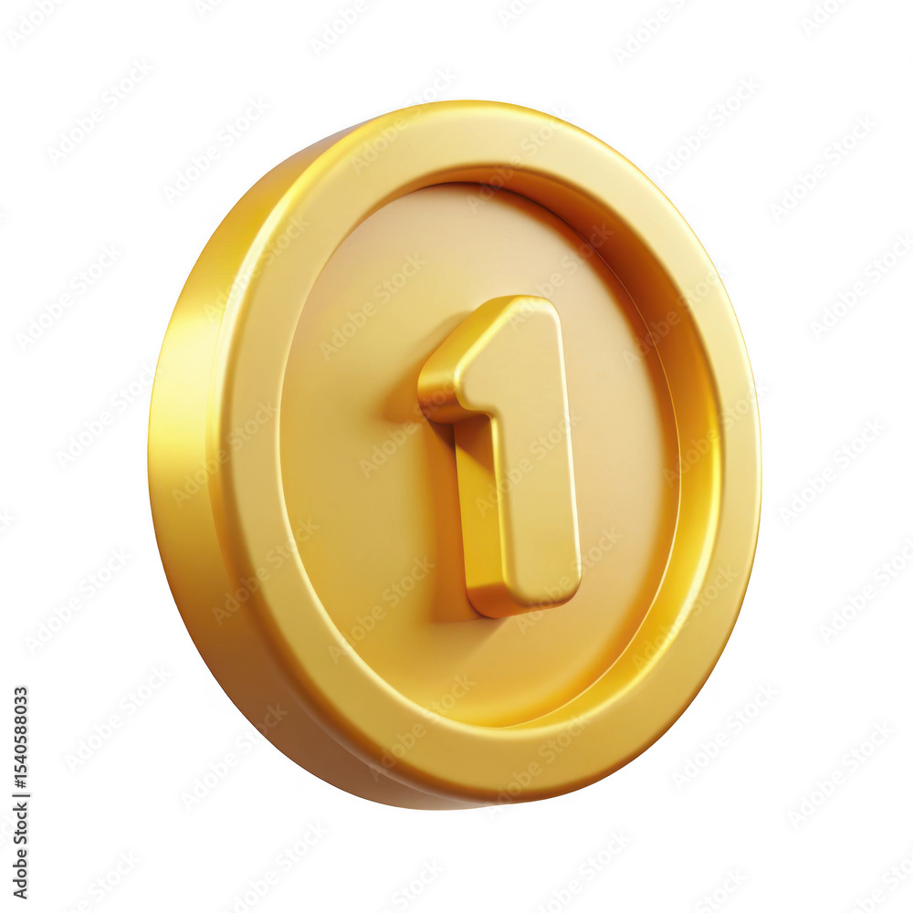 Poster 3d golden number one coin isolated on transparent background