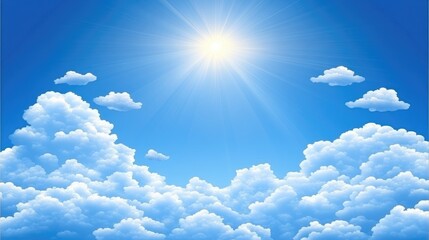 Bright Sunlit Sky with Fluffy White Clouds in a Clear Atmosphere