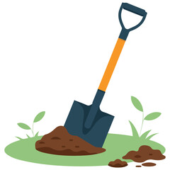 shovel in dirt gardening tool isolated vector illustration on white background