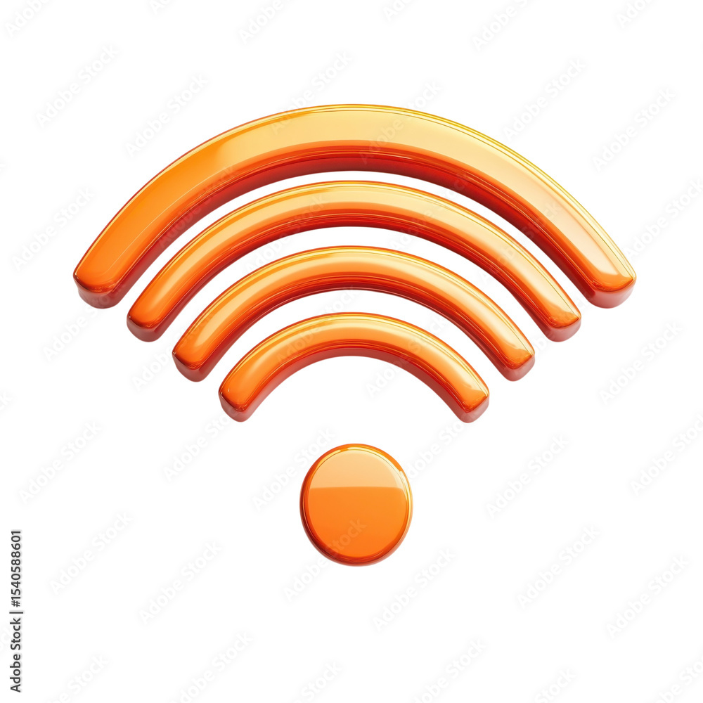 Poster orange wifi signal internet connection wireless network technology icon on transparent background