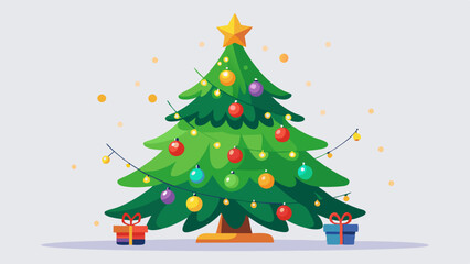 Decorated Christmas Tree with Ornaments and Gifts Underneath Ready for Celebration.