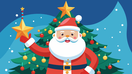 Santa Claus Celebrating Christmas With Decorative Trees and Festive Ornaments
