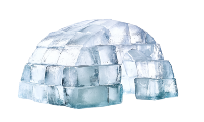 Traditional igloo structures made from ice blocks arctic shelter isolated on transparent background.