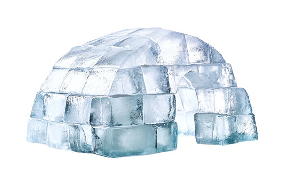 Traditional igloo structures made from ice blocks arctic shelter isolated on transparent background.