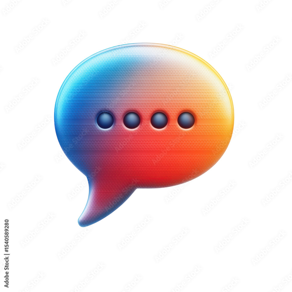 Poster creative colorful chat bubble icon with four dots symbolizing texting on transparent background