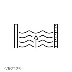 level water icon, measurement volume, water rise Indicator, water level monitoring concept, thin line symbol isolated on white background, editable stroke eps 10 vector illustration