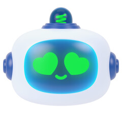 Chatbot Face in love 3d icon in cartoon plastic style minimal isolated on transparent white background, clipping path