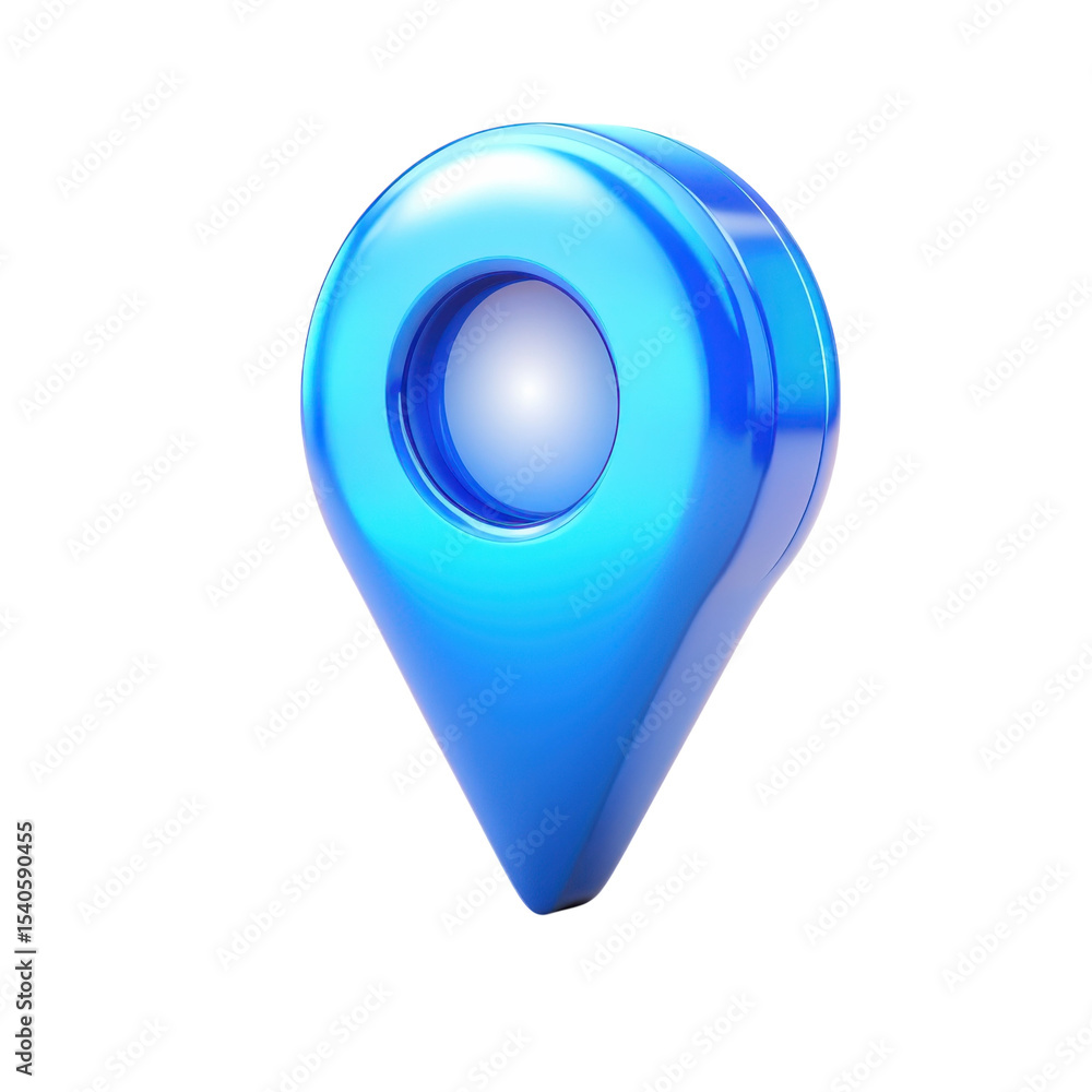 Poster Glossy Location Pin Icon GPS Pointer Map Marker Symbol Blue Navigation on transparent background