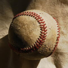 Old vintage baseball closeup for sports art