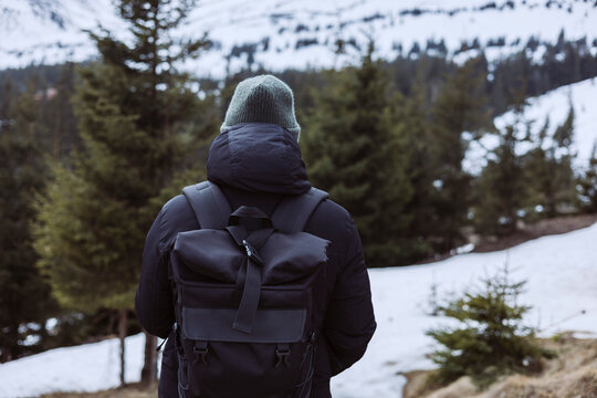 Mountain walk in snowy landscape