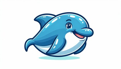 Fototapeta premium Cute Cartoon Blue Dolphin Pixel Art Illustration