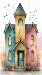 Obraz premium Colorful whimsical house with vibrant architecture and decorative elements in an autumn setting