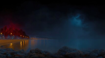 Obraz premium Night beach scene with vibrant colors (1)