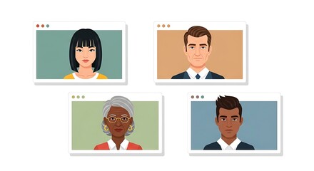 Fototapeta premium Diverse Group Video Conference Call Interface Illustration