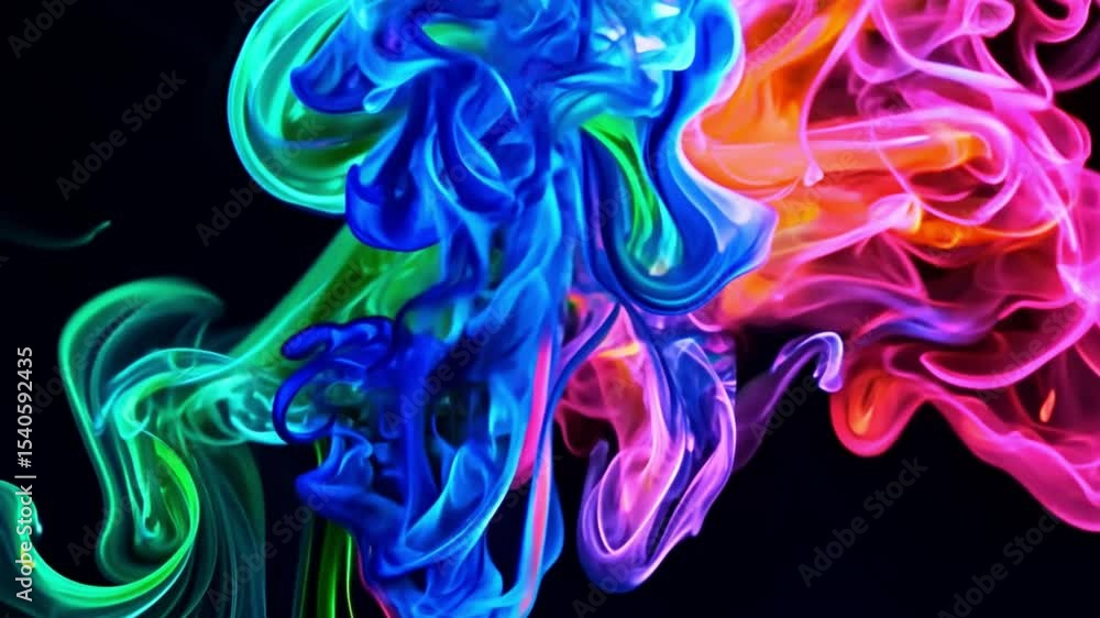 Poster vibrant swirls of colorful paint creating abstract patterns on a dark background 4k video footage