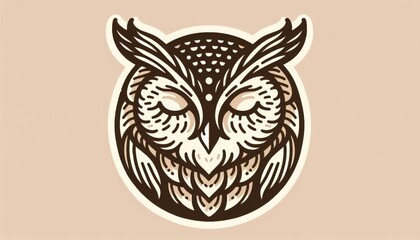 Fototapeta premium Serene Owl Illustration: Brown and Beige Geometric Design