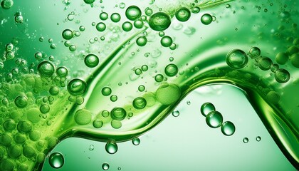 abstract skincare beauty product green gel texture with bubbles on light background transparent aloe hyaluronic acid serum for skin care liquid cream with vitamins wellness and cosmetic concept