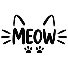 meow lettering with cat ears and whiskers isolated vector illustration on white background © azzedine