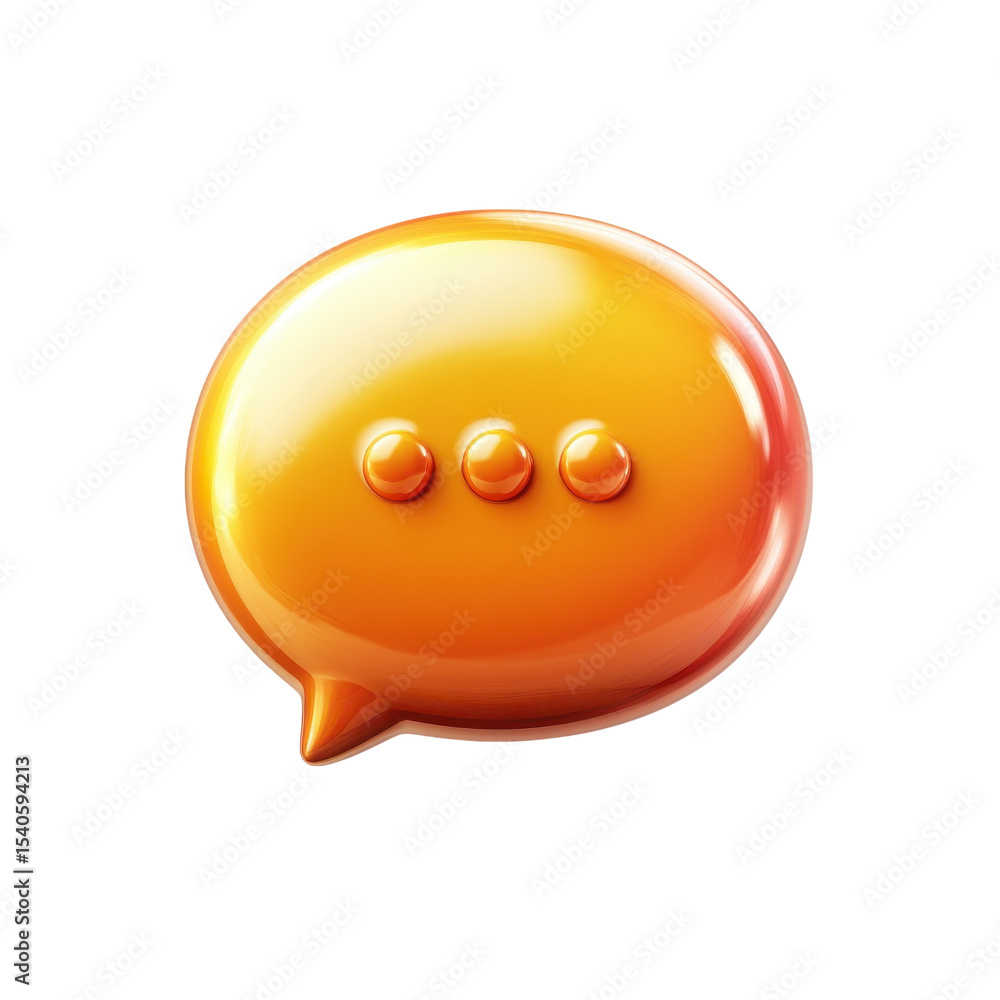 Poster 3D Orange Glossy Speech Bubble Icon with Loading Dots Communication Dialog on transparent background