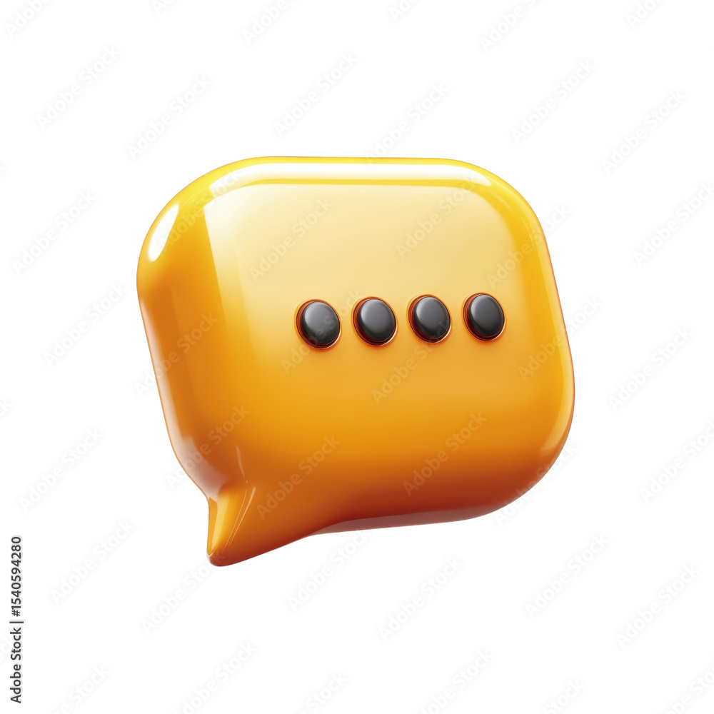 Aufkleber glossy yellow 3d speech bubble icon with ellipsis punctuation marks on on transparent background