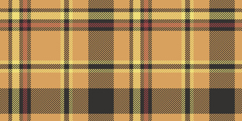 A striking tartan plaid pattern featuring brown, yellow, and red tones with bold overlapping lines and squares, creating a vibrant geometric design suitable for textiles or decorative purposes.