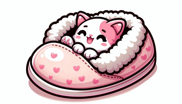 Cute Pink Kitten Sleeping in a Cozy Slipper