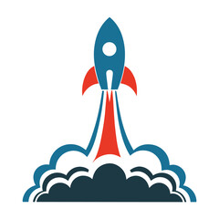 Teal Red Rocket Launching Through Dark Smoke Clouds