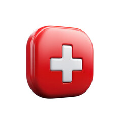 Obraz premium Red Medical Cross Icon 3D Render Button Shape Symbol Health Care Emergency on transparent background