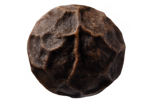 Black peppercorn spinning slowly, suspended against clear background, highlighting textural details for culinary imagery - Powered by Adobe