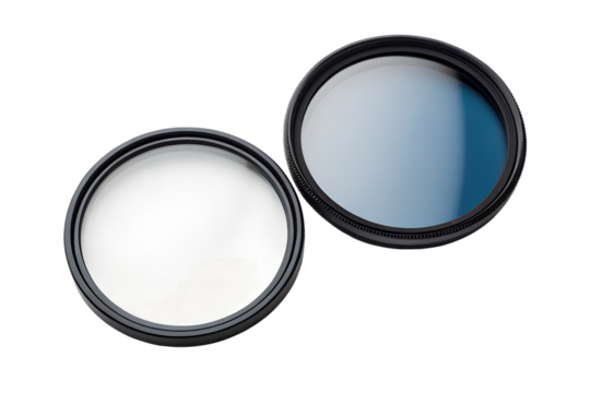 Two camera lens filters isolated on transparent background