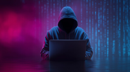 Futuristic Cyberpunk Hacker in Neon Light Security Scene