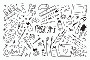 Creative Paint Doodle Set with Brushes and Art Tools Vector