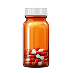 Medication Bottle with Red and White Capsules Health Care Remedy Treatment on transparent background