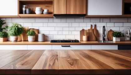 close up of wooden countertop in modern kitchen