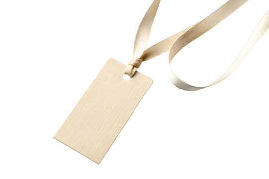 Off-White paper gift tag with silk ribbon band isolated on white or transparent  background - Powered by Adobe