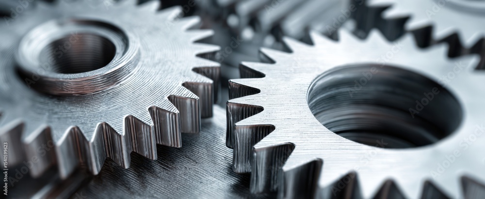Poster the intricate design of metallic gears showcasing precision engineering and craftsmanship.