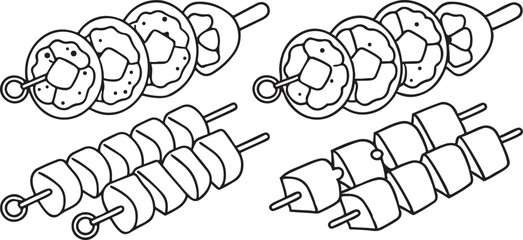 Meat and Veggie Skewer Icon Flat Vector for Kebab Grill and BBQ Menu Design