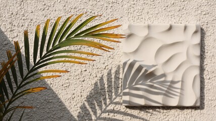 Elegant Textured Wall Art Decor Piece with Palm Leaf Shadow a Modern Home Interior Design Element