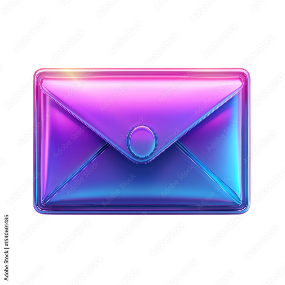 Poster neon glowing email icon message communication notification colorful on transparent background